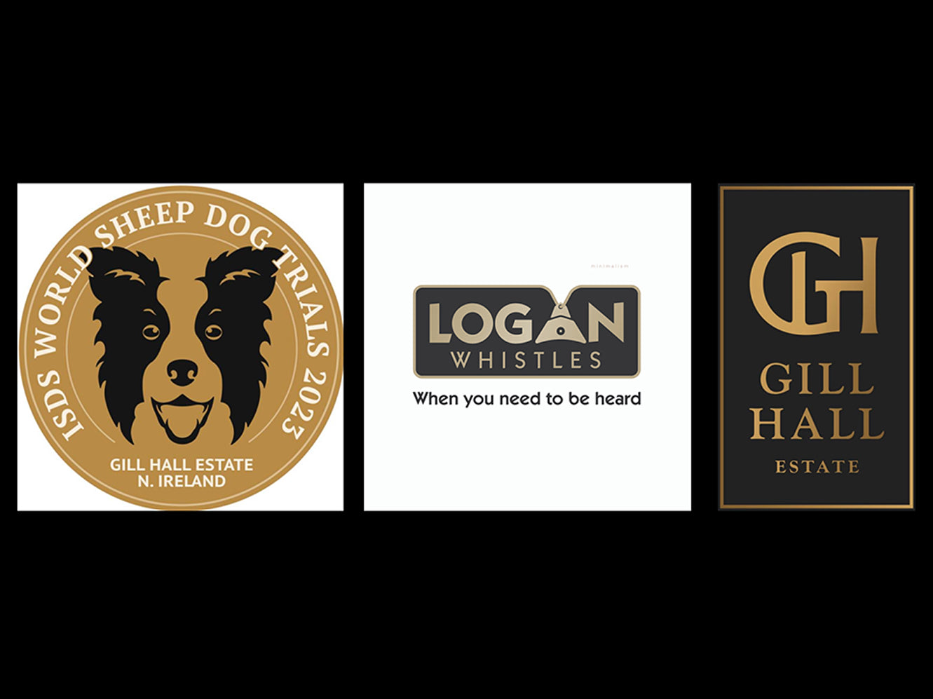 World Sheep Dog Trials 2023, Logan Whistles and Gill Hall Estate logos displayed side by side.
