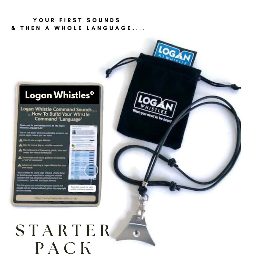 Logan Whistles starter pack with whistle, pouch, and instruction card on a white background