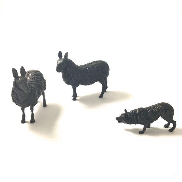 two bronze sheep and collie sculpture