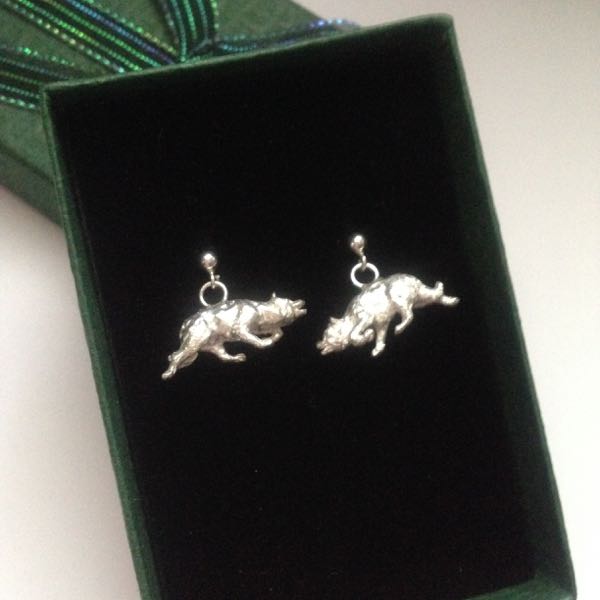 Silver Border Collie Charm Earrings