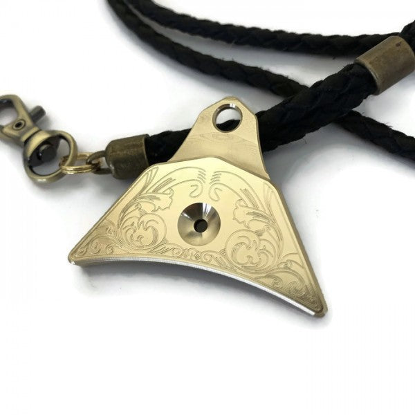 Ventura Brass shepherds whistle with scroll pattern with lanyard